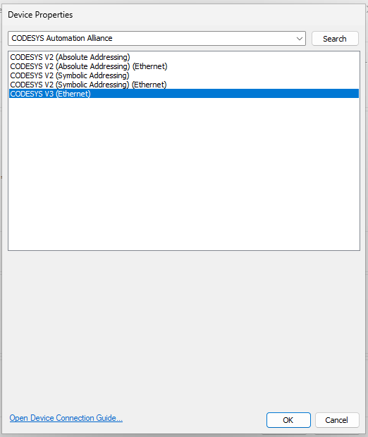 Выбор драйвера CODESYS V3 Ethernet в EasyBuilder Pro